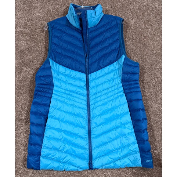 Lands End Jackets & Blazers - Lands End Womens Puffer Vest Blue Light Blue Colorblock Quilted Zip Up XL